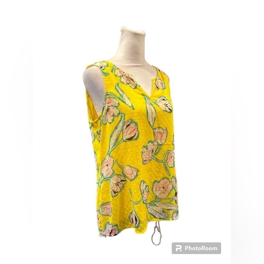 Last Chance Apt. 9‎ Yellow Floral Tulip Clip Dot Sleeveless V-Neck Blouse Small